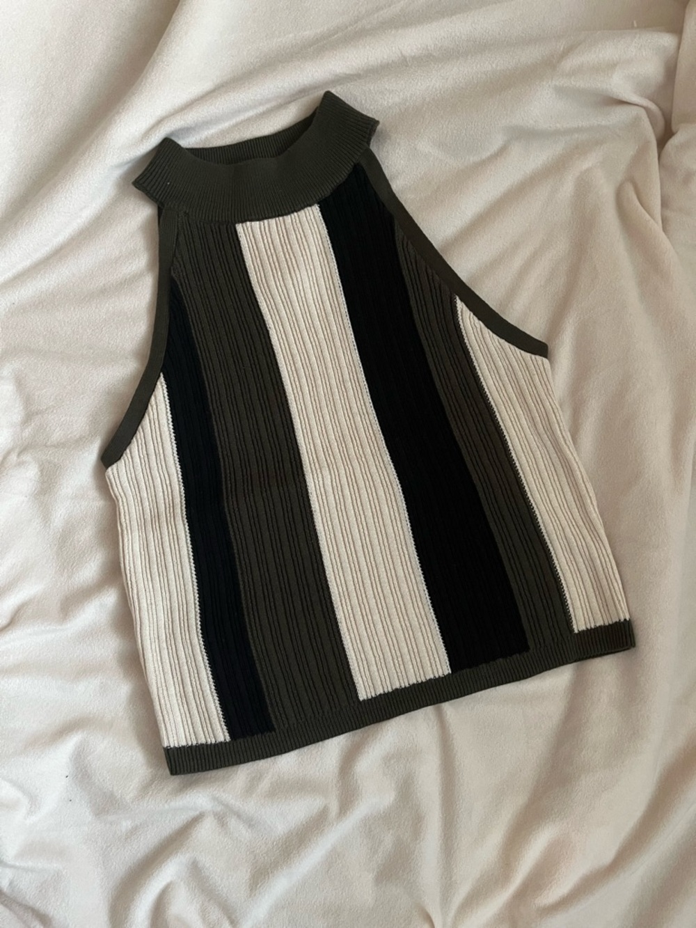 Joe Fresh Colorblock Ribbed Halter Tank - Olive, Black, Cream